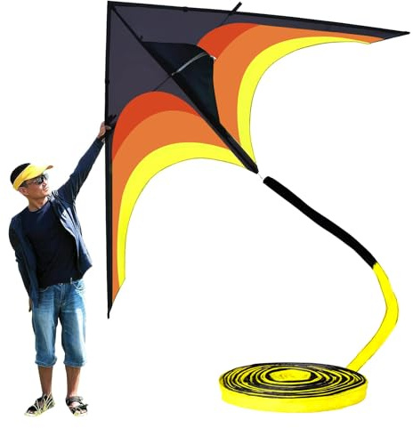 Flying Hoofer Cerf-volant géant Delta pour adultes, facile à voler, grand cerf-volant de 2,7 m avec queue de 30 m (jaune)