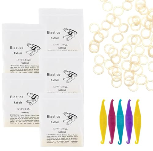 INGJIA Elastici in gomma ortodontica da 3/16 pollici confezione da 500 elastici medi da 3,5 once Trecce per capelli Riparazione di spazi tra i denti, Confezione da 5 parentesi graffe Distanziatore
