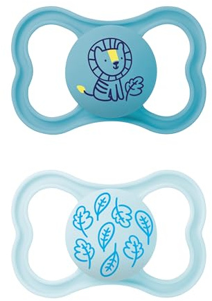 MAM Supreme Chupete en juego de 2, para un desarrollo saludable de los dientes y la mandíbula, previene la irritación de la piel, con caja para chupete, más de 16 meses, león/hojas