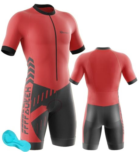 Triathlon Anzug Herren - Einteiliges Radtrikot - Trisuit Einteiler – Triathlonanzug - Triathlon Einteiler Kurz - 3Taschen für Wettkampf Run, Cycle, Swim,Strumpfhosen (Type 8,M)