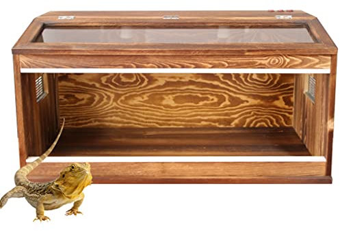 Reptil träterrarium lutande plan Vivarium Box Ödla Chameleon Gecko Pet Inkubator med remsor (brun 60x40x40cm)