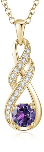 LOCIBLO February Birthstone Necklaces for Women 925 Sterling Silver Infinity Pendant 18K Gold Plated Purple Created Amethyst Necklace Jewellery for Her, 16+2