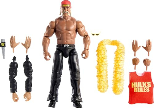 WWE Mattel Elite Collection - Figura de acción y Accesorios, Juego Premium de Hulk Hogan para Eventos en Vivo, Wrestlemania con Piezas de Howard Finkel Build-A-Figure