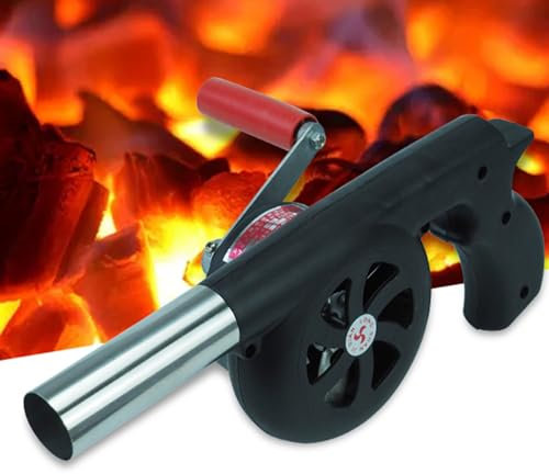 JOUFNING Briquets À Charbon Forge BBQ - Camping Activateur pour Barbecue, avec Contrôle Manuel De La Vitesse De La Poignée Et Pale De Ventilateur en Métal, pour Soufflet De Feu De Barbecue Extérieur