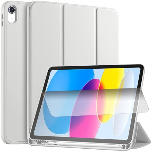YeaQuelior Fodral för iPad (A16) 11:e/10:e Generationen (2025/2022) med Pennhållare, Skal Smal Tablett Case med Mjuk TPU Tillbaka, Automatisk Väckning/Sömn, Grå