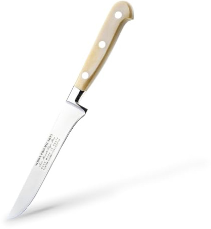 Cuchillo Deshuesador Profesional Simón PRO Micarta | Hoja Reforzada de 15 cm en Acero Forjado | Mango Ergonómico de Micarta de Lino Marfil | Funda de Piel Negra | Ideal para Deshuesar Aves y Jamón