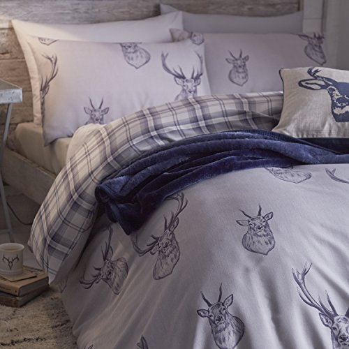 Catherine Lansfield Stags Navy Parure Copripiumino 160x220+50x80 e lenzuolo con angoli 90x200 bianco