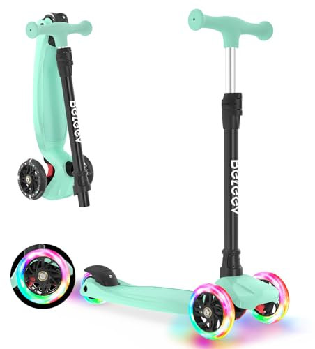 BELEEV A3 Roller Kinder 3 Jahre, 3 Räder Scooter Kinder mit LED Leuchtende Räder, 5 Höhenverstellbare, Lean to Steer, Rutschfestes Deck, Premium Kinderroller 3-12 Jahre Mädchen Jungen, Dreiradscooter