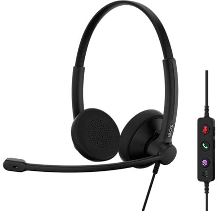 EPOS Impact 100 MS Stéréo USB-C+A Casque Avec Microphone, Microsoft Teams, Anti-Bruit, Léger, Commande Appels, Adaptateur USB, Coussinets Doux, Professionnel UC, Noir