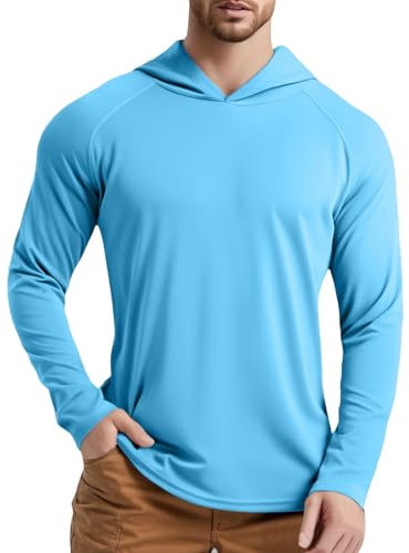 2025 - Herren Hoodie UPF 50+ Kapuzenpullover Langarm Schnelltrocknendes leichtes Outdoor-Shirt mit Kapuze Tops Schwimmen (Blue, XL)