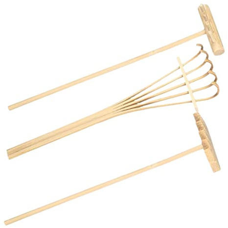Housoutil 3pcs Mini Sand Painting Bamboo Rake for Zen Garden Decoration for Home Office Table Use Garden Tool Accessories