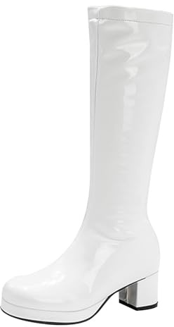 Bottes hautes en cuir verni pour femme, bottes élégantes à talon épais, couleur rouge brillant, talon bloc confortable, bottes en PVC imperméables à la mode pour un look déclaré