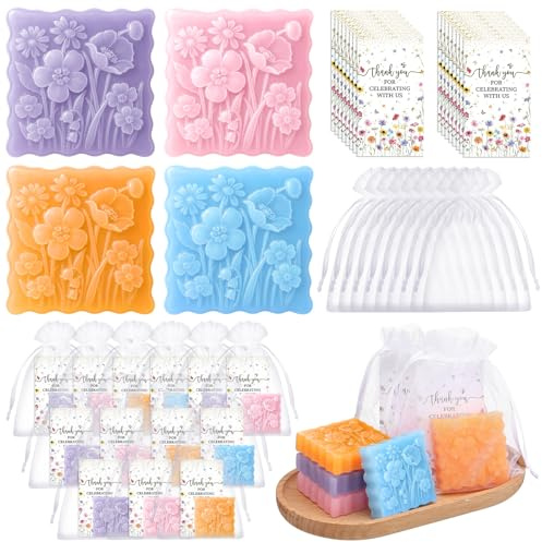 Leelosp 24 Sets Wildflower Baby Shower Soap Bath Gift Set with Bags Greeting Card Wild Flower Birthday Party Decorations Mini Soap Favors for Bridal or Baby Shower Handmade Guest Bridesmaid Gifts