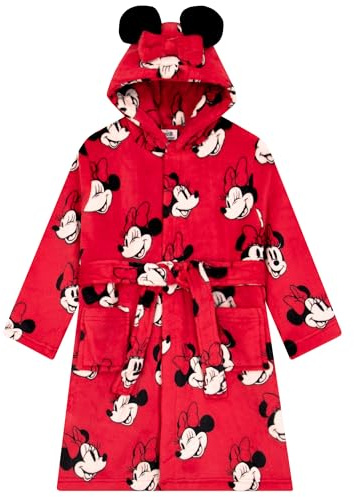 Disney Peignoir Fille Minnie Mouse, Robe De Chambre Enfant Avec Oreilles 3D, Peignoir De Bain Enfant, Rouge 3-4 ans