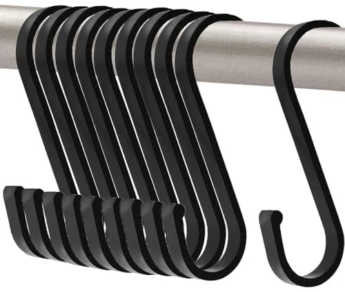 ZZHBOO 10 Ganci Appendiabiti S in Ferro, Ganci a S Piatti da 10cm, Ideali per Negozi di Abbigliamento, Camera da Letto, Bagno, Cucina, Nero