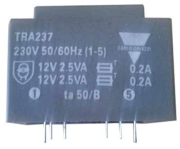 Gavazzi TRA237 - Transformador encapsulado en molde 230 V / 12 V, 2,5 VA, 2 secundarios