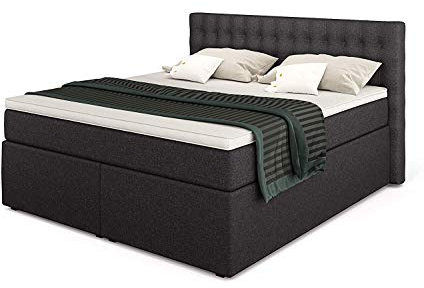 Betten Jumbo King Boxspringbett 140x200 cm mit Bettkasten 7-Zonen TFK Härtegrad H3 und Visco-Topper | Farbe Anthrazit | div. Größen verfügbar