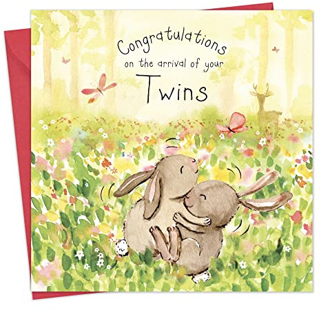 Twizler New Twins Card with Twin Bunnies - New Baby Twins Card - Card New Twins - Congratulations Baby Twins Card – New Baby Card Twins – New Twins Gift - Newborn Twins Card -Twins Baby Gifts