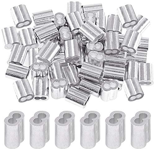 Glarks 100 Stück 1/6 Zoll (4 mm) Aluminium Crimpschlaufenhülsen Drahtseilhülsen Doppelhülsen für Drahtseil und Kabelleitung Ende (1/6 Zoll - 100 Stück)