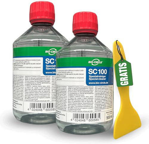 bio-chem - Dissolvant colle et adhesif 2x500ml - Alternative à l'acetone - Produit enlever colle autocollant - Décape résidus étiquettes, glue extra forte, uhu, loisir creatif - Grattoir inclus
