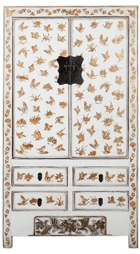 Fine Asianliving Antiker Chinesischer Hochzeitsschrank Weiß Gold Handbemalt B105xT50xH188cm China Chinesischer Schrank Chinesischer Hochzeitsschrank Orientalische Möbel Asiatische