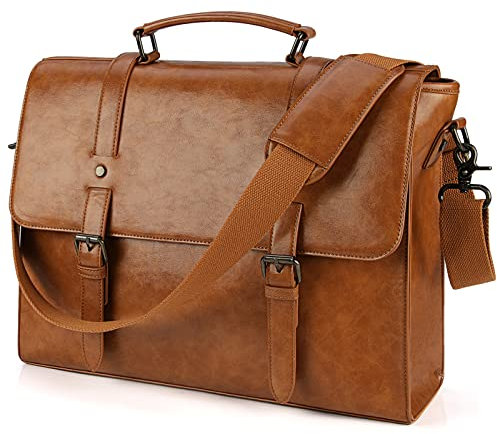 Lubardy Umhängetaschen Herren Aktentasche Laptoptasche 15.6 Zoll Wasserdichte Messenger Bag Vintage Ledertasche Männer für Geschäft Arbeit Schule