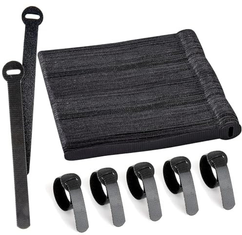 Armiz Lot de 100 sangles de câble réutilisables, noires, réglables et libérables pour la gestion des câbles d'ordinateur, l'organisation des cordons, la télévision, le bureau