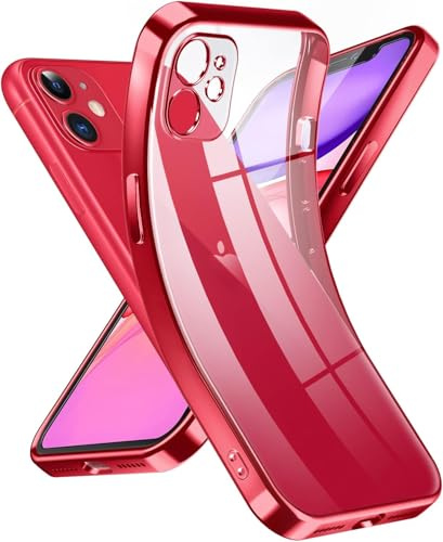 Supdeal Crystal Clear Hülle für iPhone 11, Niemals gelb mit Kameraschutz, Silikon Durchsichtig Handyhülle Weicher Passform, Ultra Dünn und Leicht Case Cover, 6,1, Rot