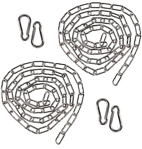 EXLECO 2Pcs Catena in Acciaio Inox 1,5m x 3mm Catena Saldata Metallo Catena per Sedia Maglie Della Catena Saldate, Catenina di Ferro per Cestini Appesi con 4 Moschettoni per Decorativa Giardino Amache