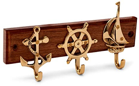 NKlaus Maritim Porte-clés Laiton sur Bois Ancre, gouvernail, Bateau Porte-clés 11607