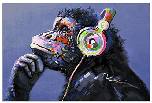 decomonkey - Tableau Acoustique Singe Banksy 120x80 1 Pièce - Impression sur Toile Décoration Maison Isolation Peinture Phonique Déco Bureau Artofbanksy singes musique tendances animaux adolescent