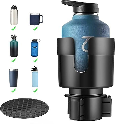 TYKOR Auto Getränkehalter, Becherhalter Auto mit Verstellbarer Basis, flaschenhalter Auto Kompatibel mit Stanley, Flaschen, Getränke 0.5-1.4L (7,0-10,5 cm)