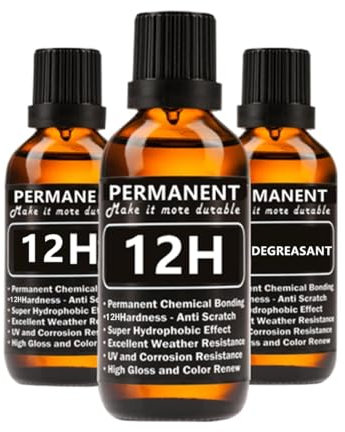 12H Nano Ceramic Coating for Cars Automobile Wax Better than 9H 10H Hardness 30ml 3bottle suit High Gloss Hydrophobicty Anti Scratch Car Paint Protection Kit Last for 3 Years Protection Stains and UV