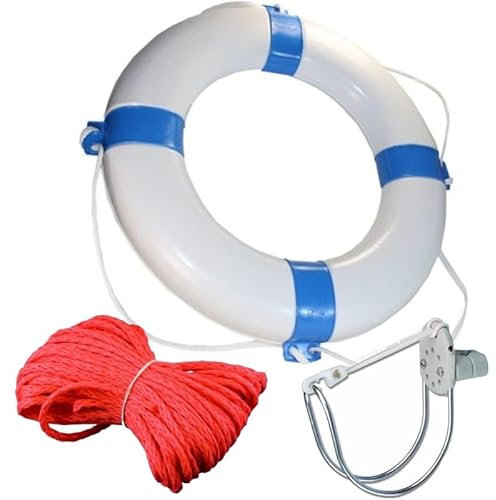Rettungsring mit 30 Meter Wurfleine und Halterung 57 * 34 cm weiß/blau