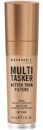 Rimmel Multi Tasker Better Than Filters, 001 Fair, 3 in 1 Face Primer, Glow Booster and Highlighter, Flawless Finish, Infused with Vitamin C and E, Maxi Soft Applicator, Vegan, 30ml