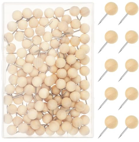 120 Stück Holz Reißnägel, Pinnadeln Rundkopf Holz Natur Holz Pinnnadeln Pinwandnadel für Korktafel innwand Weltkarte Fotos Kalender