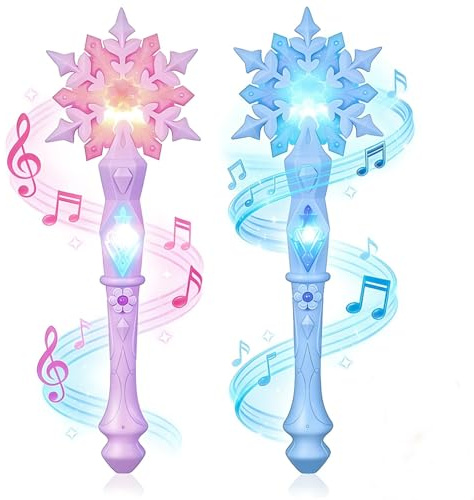Toddmomy Schneeflocken Zauberstab für Kinder, Magischer Prinzessin Leuchtstab mit Licht & Musik, Mädchen Kostümzubehör für Karneval, Fasching, Geburtstag & Cosplay Party, Blau, 32cm