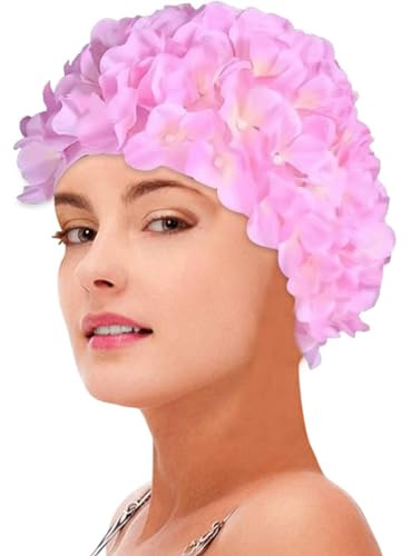 Cuffia da bagno da donna | Cuffia da bagno con fiori alla moda, comoda cuffia da bagno, protezione per le orecchie per adulti, donne, ragazze, capelli lunghi o corti