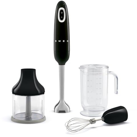 Smeg HBF03BLUK 50s Style Hand Blender with Accessories, Variable Speed, Turbo Function, 700W, Black
