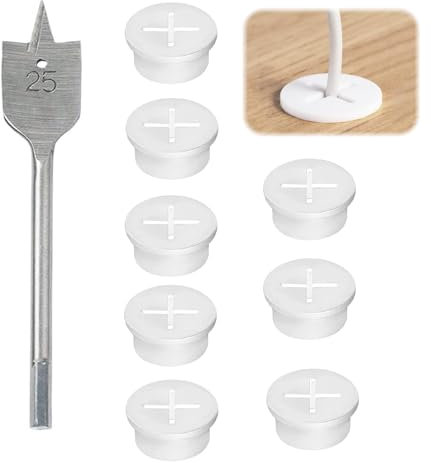 Yuqilin Pasacables Escritorio, 8 Piezas 25MM Pasacables Mesa, Durable Pasacables, Arandelas de Goma, con Brocas de 25MM, Aplicable para Oficina Hogar Accesorios Lugar de Trabajo (Blanco)