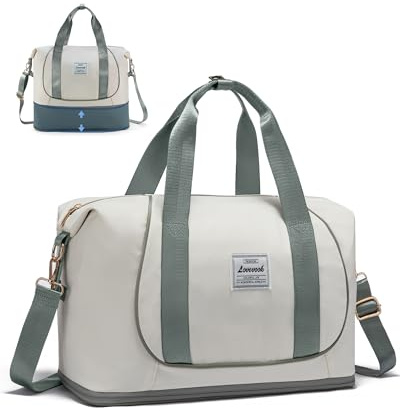 LOVEVOOK Ryanair handbagage, expanderbart handbagage, väska för flygplan, vikbar liten resväska cabin travel bag weekender carry on bagage för kvinnor och män, Khaki + grön, 40x20x25cm, modern