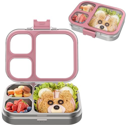 Porta Pranzo per Bambini in acciaio inox,Acciaio Inossidabile 3 Scomparti Bento Lunch Box,Impermeabilizzazione Scatola per il pranzo adatta a bambini e adulti, Scatole da pranzo per la visualizzazione