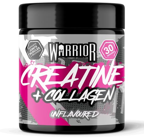 Warrior Créatine Monohydrate + Collagène Poudre 270 g, 30 Doses – Créatine avec Peptides de Collagène Hydrolysé Femme, Booty Builder, Peau, Cheveux, Ongles & Articulations – Neutre
