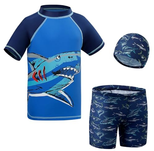 KAKU NANU UV Badebekleidung Junge Badeanzug Kinder Rashguard-Sets Schwimmanzug Badehosen für Jungen 6 7 8 Jahre 122 128 Urlaub Must Haves
