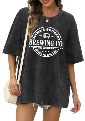 Wrenpies Womens Cotton Zipper Nursing Friendly Tops for Breastfeeding Mama Maternity Shirts Oversized Acid Wash Graphic Tees (Black,XL)