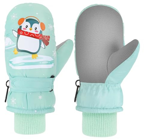 MoKo Guanti Invernali, Bambini età 2-4 Guanti Muffole con Chiusura a Velcro Regolabile, Guantoni Termici Antiscivolo Accessori Bambino, Guantoni per Bambini, Ciclismo, Neve Misura S - Verde