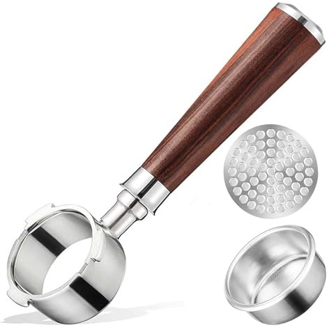 Portafiltro sin fondo 51mm con Puck Screen 51 mm - alouweekuky, 3 Orejas Portafiltro Cafetera Compatible con DeLonghi Dedica EC680/EC685/EC785/EC820/EC850/EC860, con Palisandro de Primera Calidad