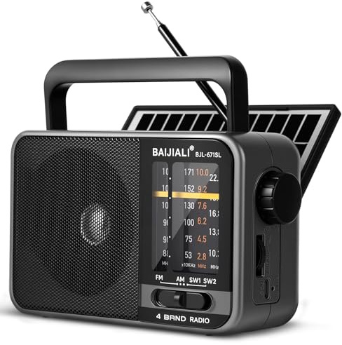Radio Portable Solaire avec AM/FM/OC, Haut-Parleur, Batterie 2000mAh & USB-C – Radio de Secours pour Extérieur, Camping, Voyages, Tempêtes et Pannes de Courant (Modèle BJL-671-Solar)