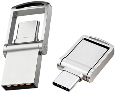 128GB Mini USB Flash Drive, USB C & USB A Dual Drive Memory Stick, Thumb Drive with Rotatable Cover, External Storage USB Drive for iPhone 17/16/15, Android, MacBook, iPad, Laptops, PCs and More