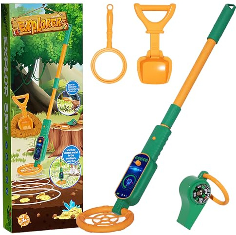 Seruno X Détecteur Métaux Enfant, Jouet Chasse Trésor Extérieur | ABS Léger, Manche Réglable 60-80cm, Voyant LED, Alarme Sonore, Kit Exploration Familiale